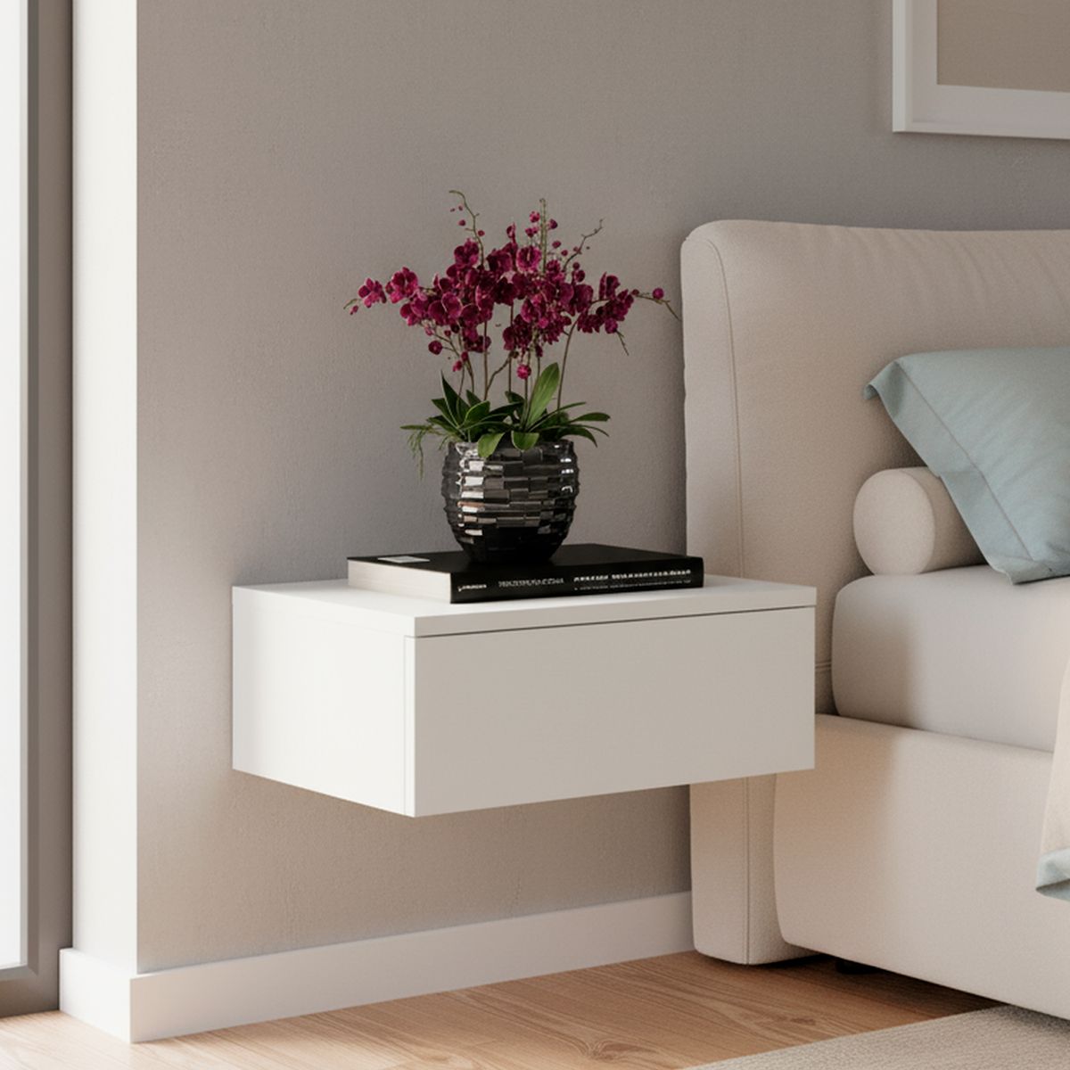 TUHOME - Velador 1 Cajón(es) Milano 40x13x34.1 cm Blanco