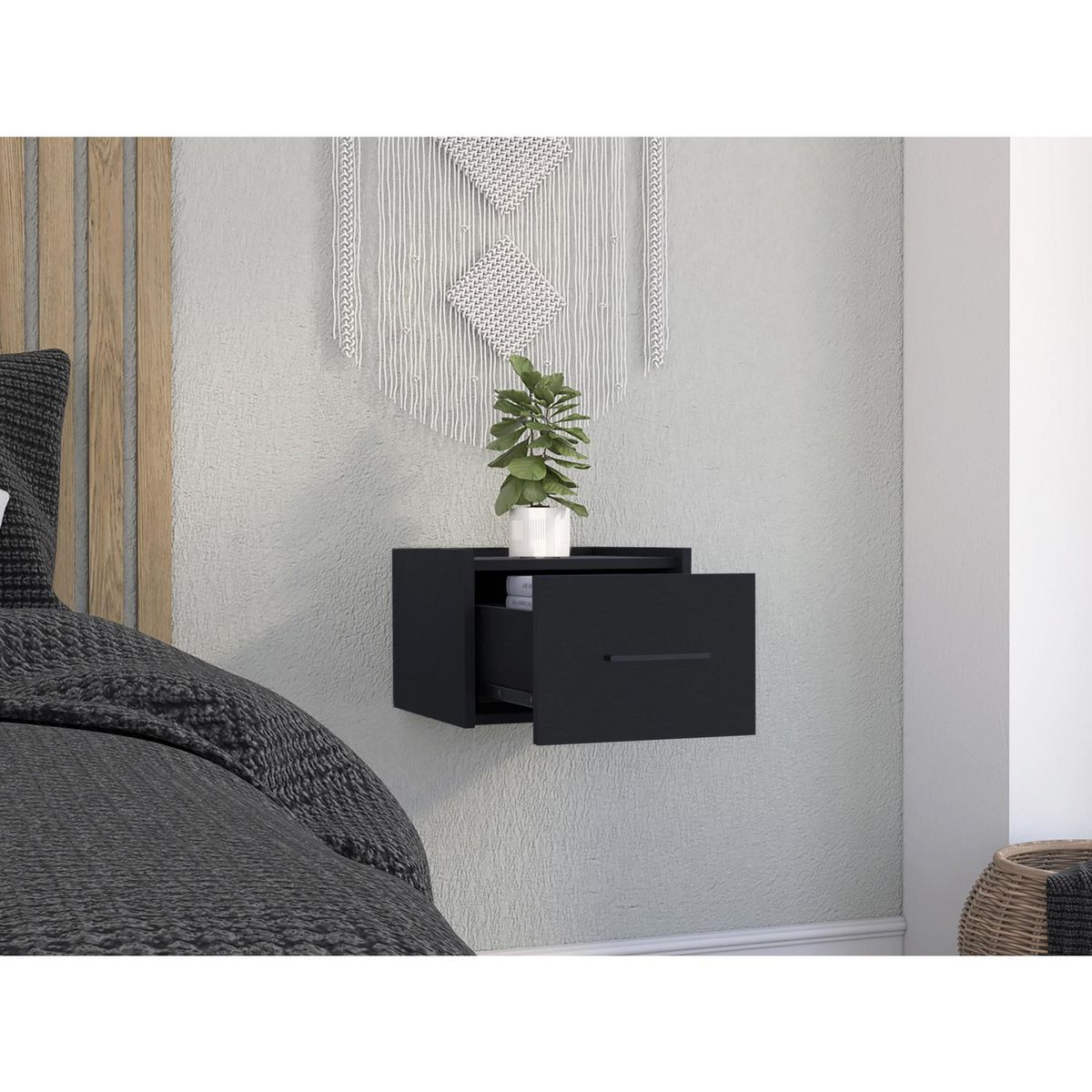 TUHOME - Velador 1 Cajón(es) Boa 13.8x25x13.8 cm Wengue