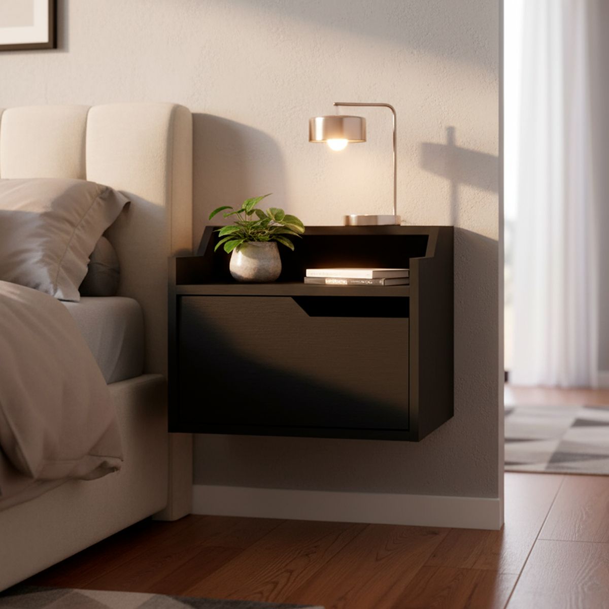 TUHOME - Velador 1 Cajón(es) Busan 40x33x34 cm Wengue