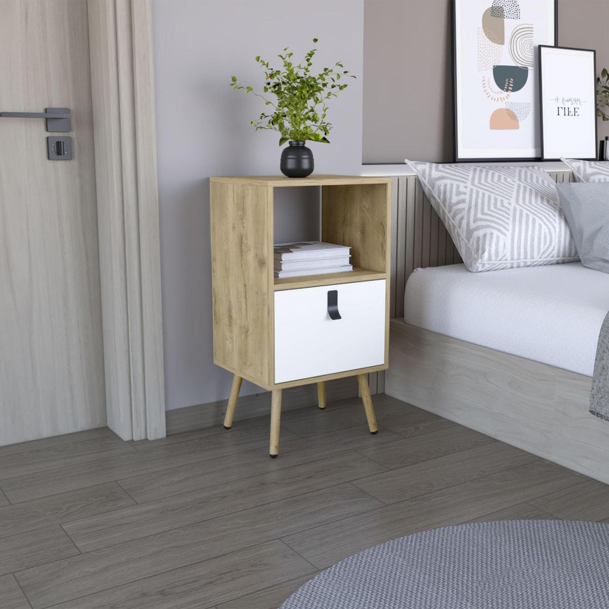 TUHOME - Velador 1 Cajón(es) Huna 40x75x33 cm Macadamia