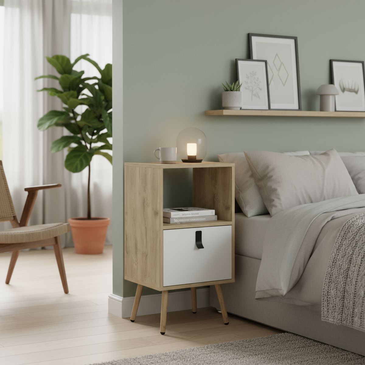 TUHOME - Velador 1 Cajón(es) Huna 40x75x33 cm Macadamia