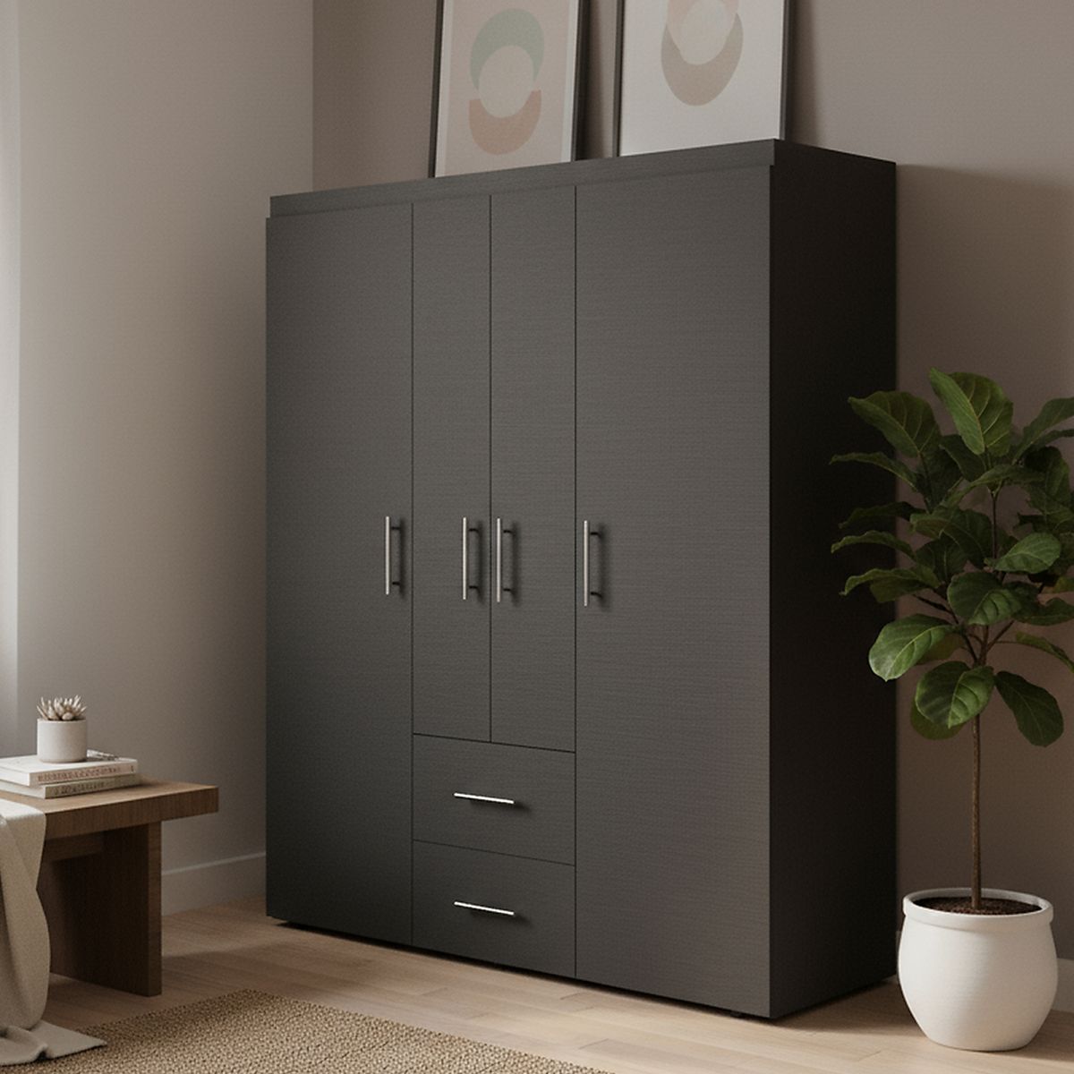 TUHOME - Clóset Eco 4 Puerta(s) 2 Cajón(es) 4 Repisa(s) 150.3x177.9x50.4 cm Wengué