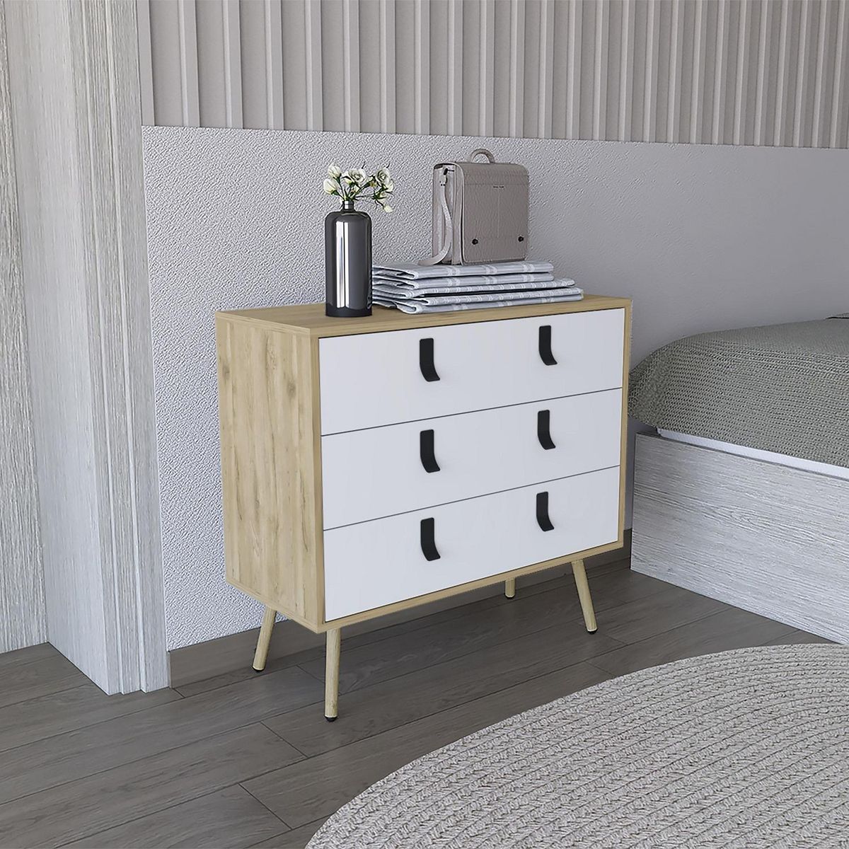 TUHOME - Cajonera 3 Cajón(es) Huna 80x75x35 cm Macadamia/blanco