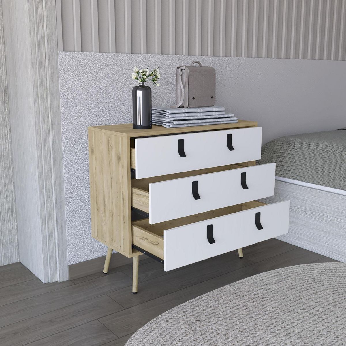 TUHOME - Cajonera 3 Cajón(es) Huna 80x75x35 cm Macadamia/blanco