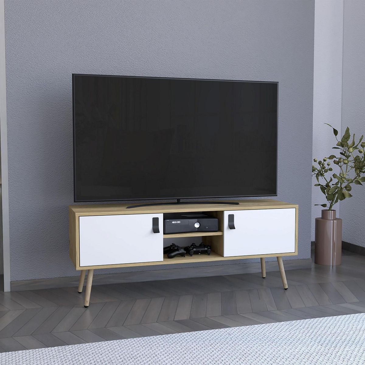 TUHOME - Rack TV Huna Macadamia/Blanco 47 " 121x48x39 cm