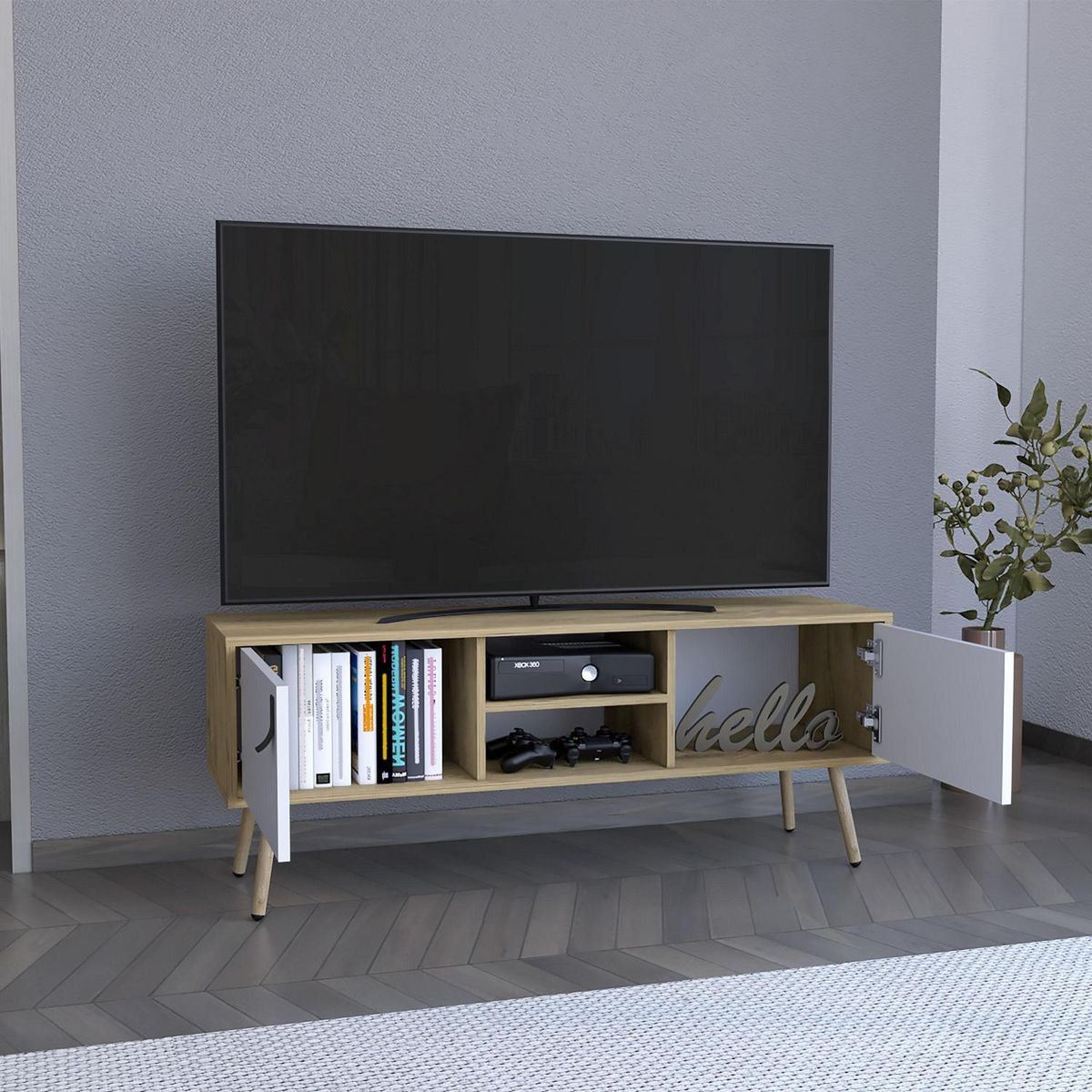 TUHOME - Rack TV Huna Macadamia/Blanco 47 " 121x48x39 cm