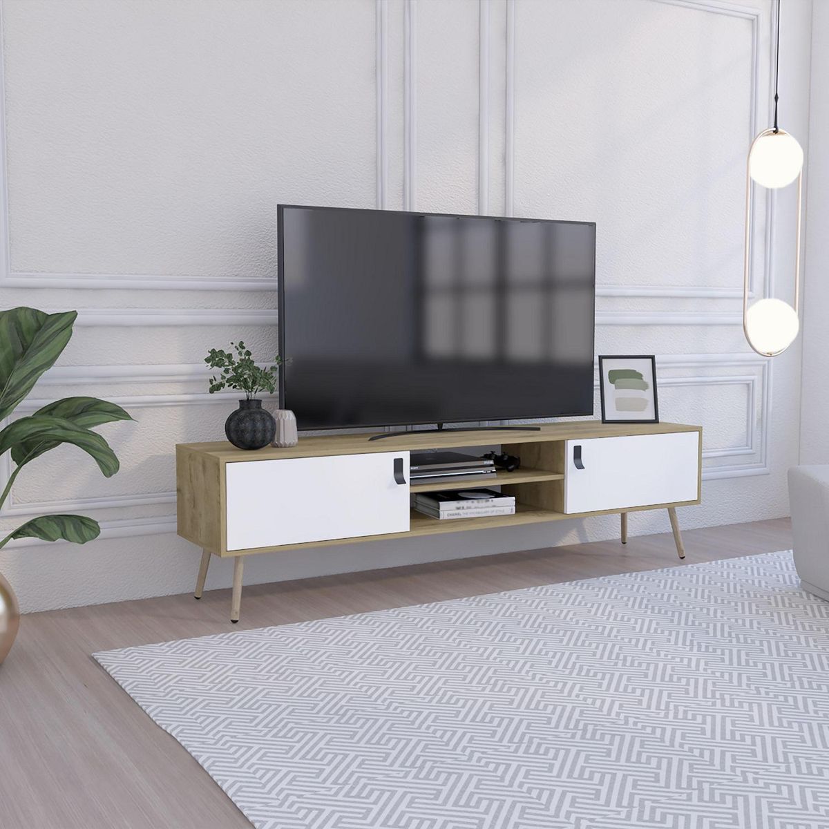 TUHOME - Rack TV Huna Macadamia/Blanco 70 " 180x48x39 cm