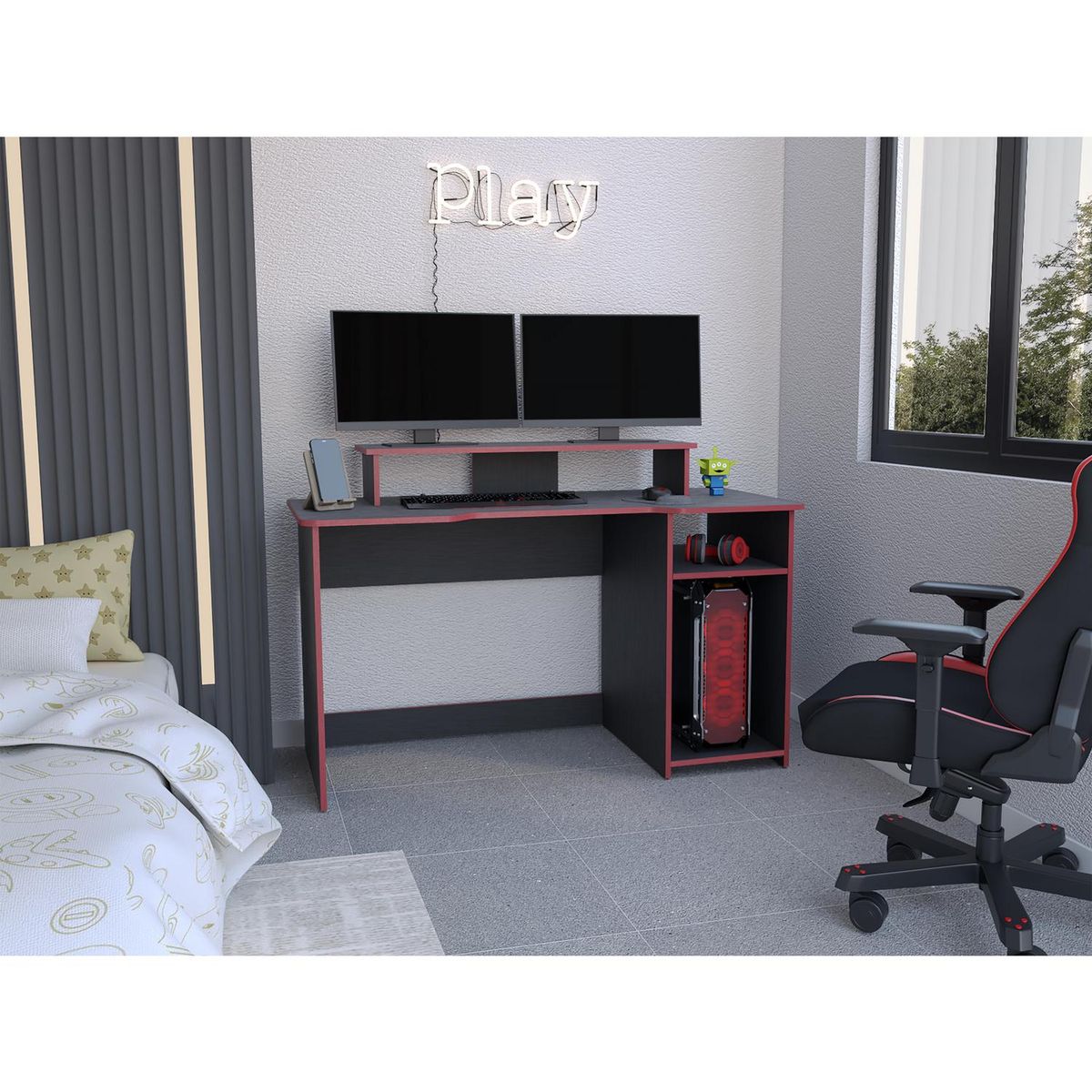 TUHOME - Escritorio Gamer Huni 1 cajón - wengue+canto