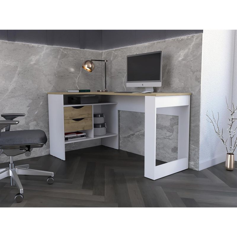 TUHOME - Escritorio Noah 2 cajones - macadamia+nlanco Mq