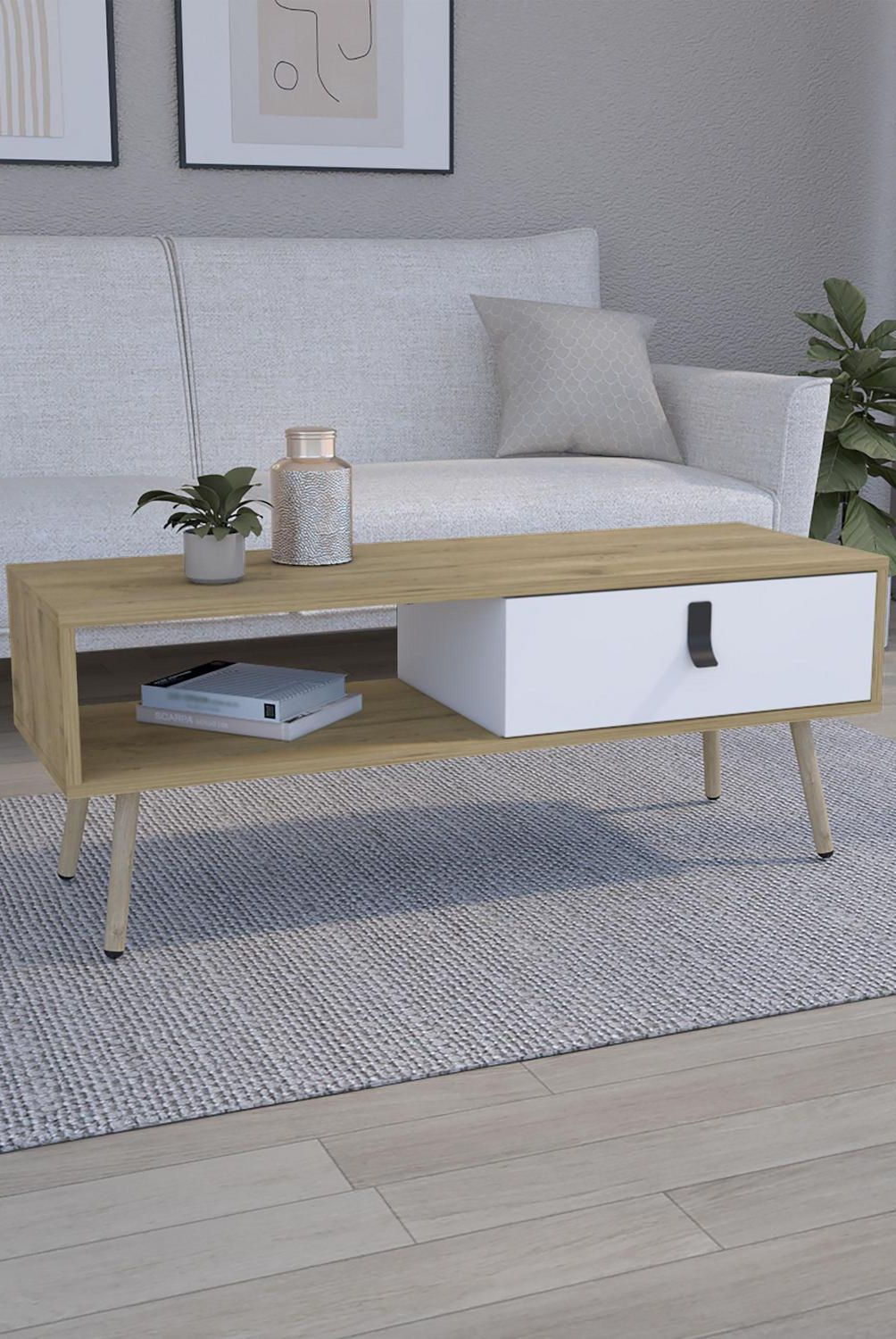 TUHOME - Mesa de centro Huna  macadamia / blanco