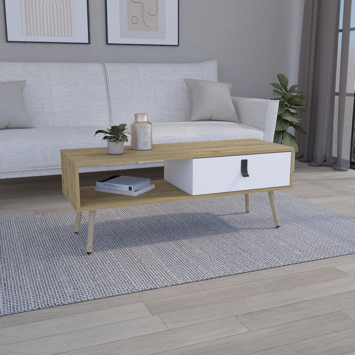 TUHOME - Mesa de centro Huna macadamia / blanco