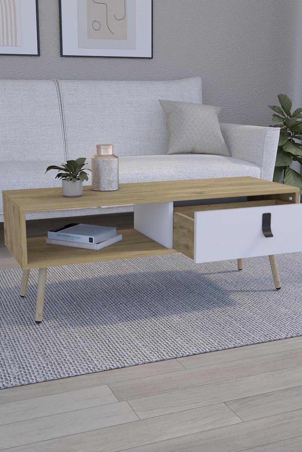 TUHOME - Mesa de centro Huna  macadamia / blanco