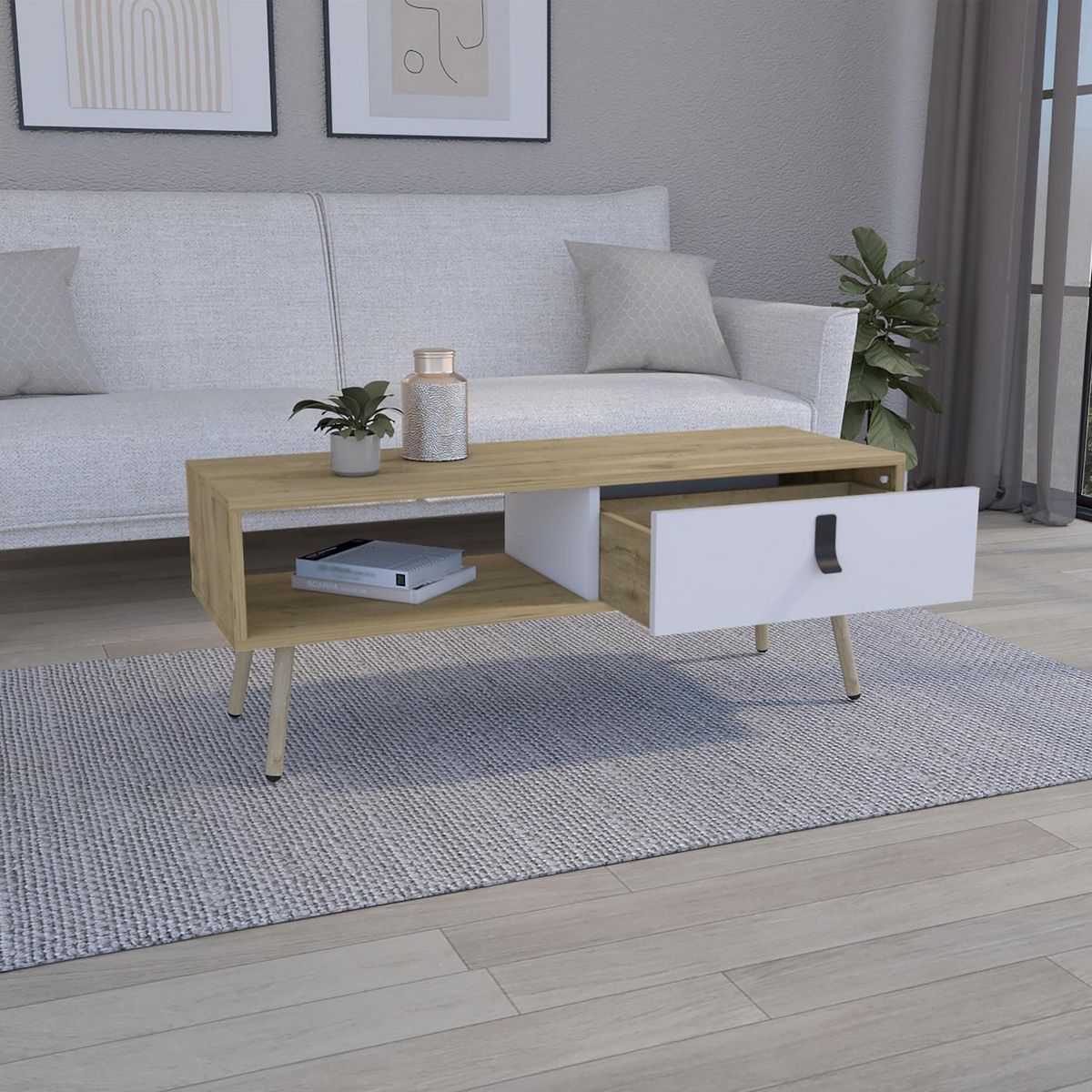 TUHOME - Mesa de centro Huna macadamia / blanco