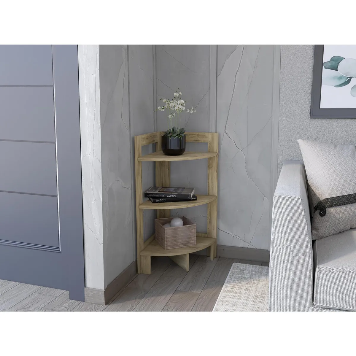 TUHOME - Mesa auxiliar esquinera Riga a cajón macadamia