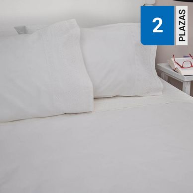 Juego sbanas 2 plazas broderie simone crudo 144 hilos