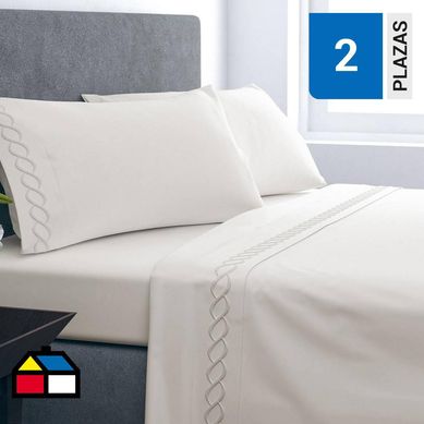 Juego sbanas 2 plazas blanco bordadas mf