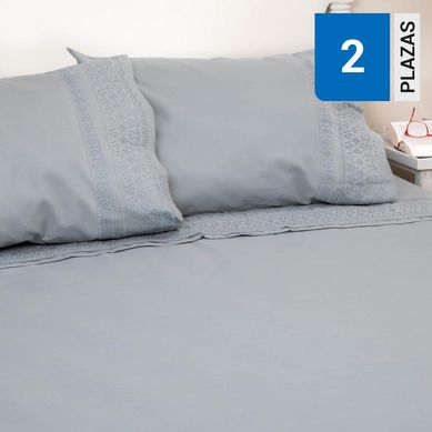 Juego sbanas 2 plazas broderie simone gris 144 hilos