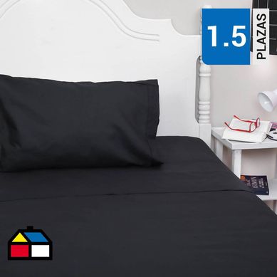 Juego sbanas 1,5 plazas liso negro vivo doral 144 hilos