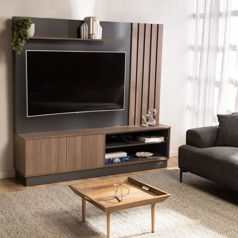 CIC Panel Rack TV 65" Kahlo Gris Nogal 180x170x40 cm