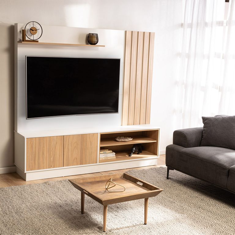 CIC Panel Rack TV 65" Kahlo Blanco Nogal 180x170x40 cm
