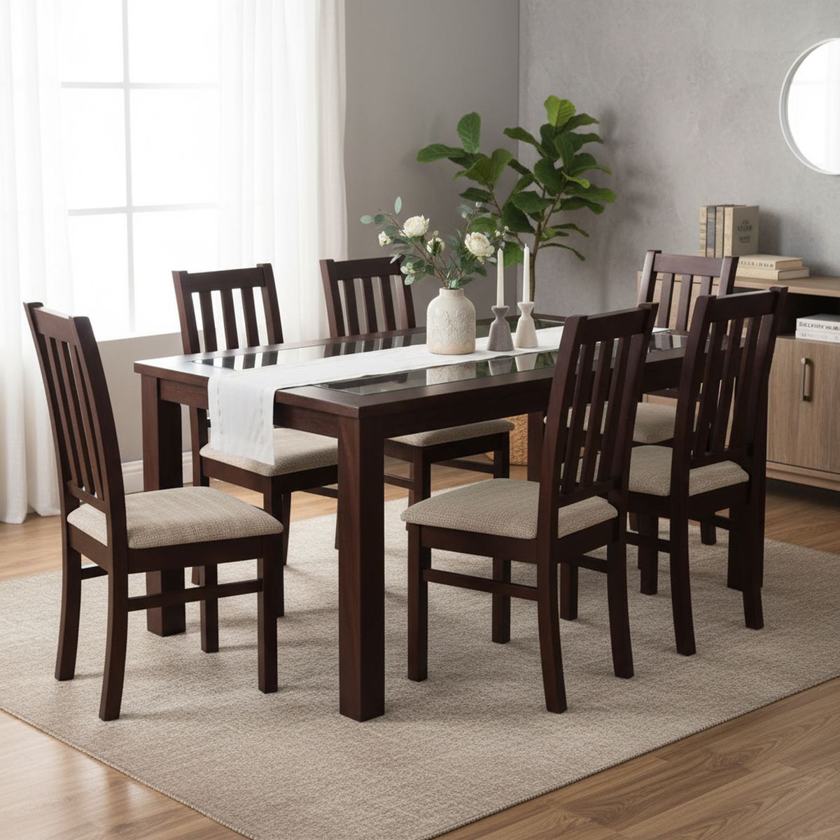 CIC - Juego de Comedor Ñuble 6 Sillas Mesa Rectangular 95x76x160 cm Café