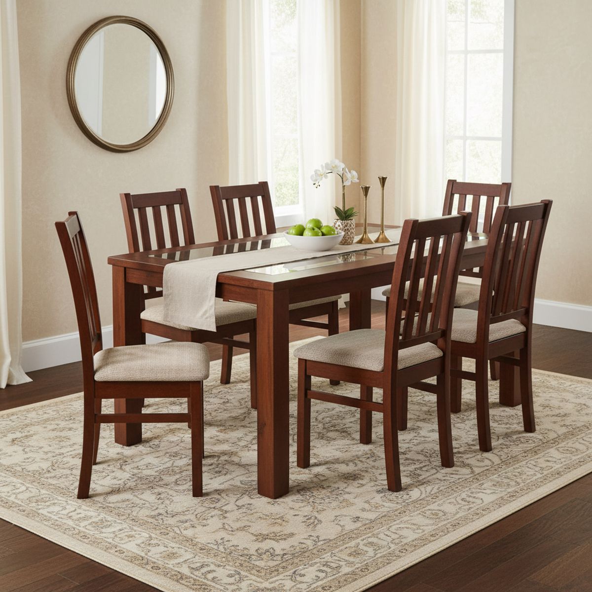 CIC - Juego de Comedor Ñuble 6 Sillas Mesa Rectangular 95x76x160 cm Café