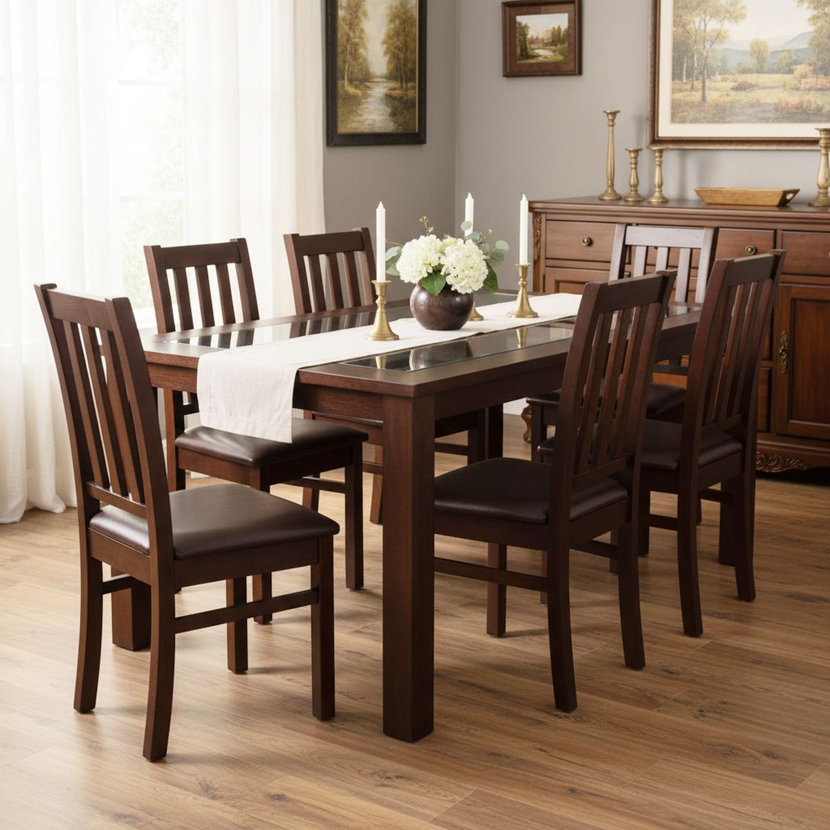 CIC - Juego de Comedor Ñuble 6 Sillas Mesa Rectangular 95x76x160 cm Café