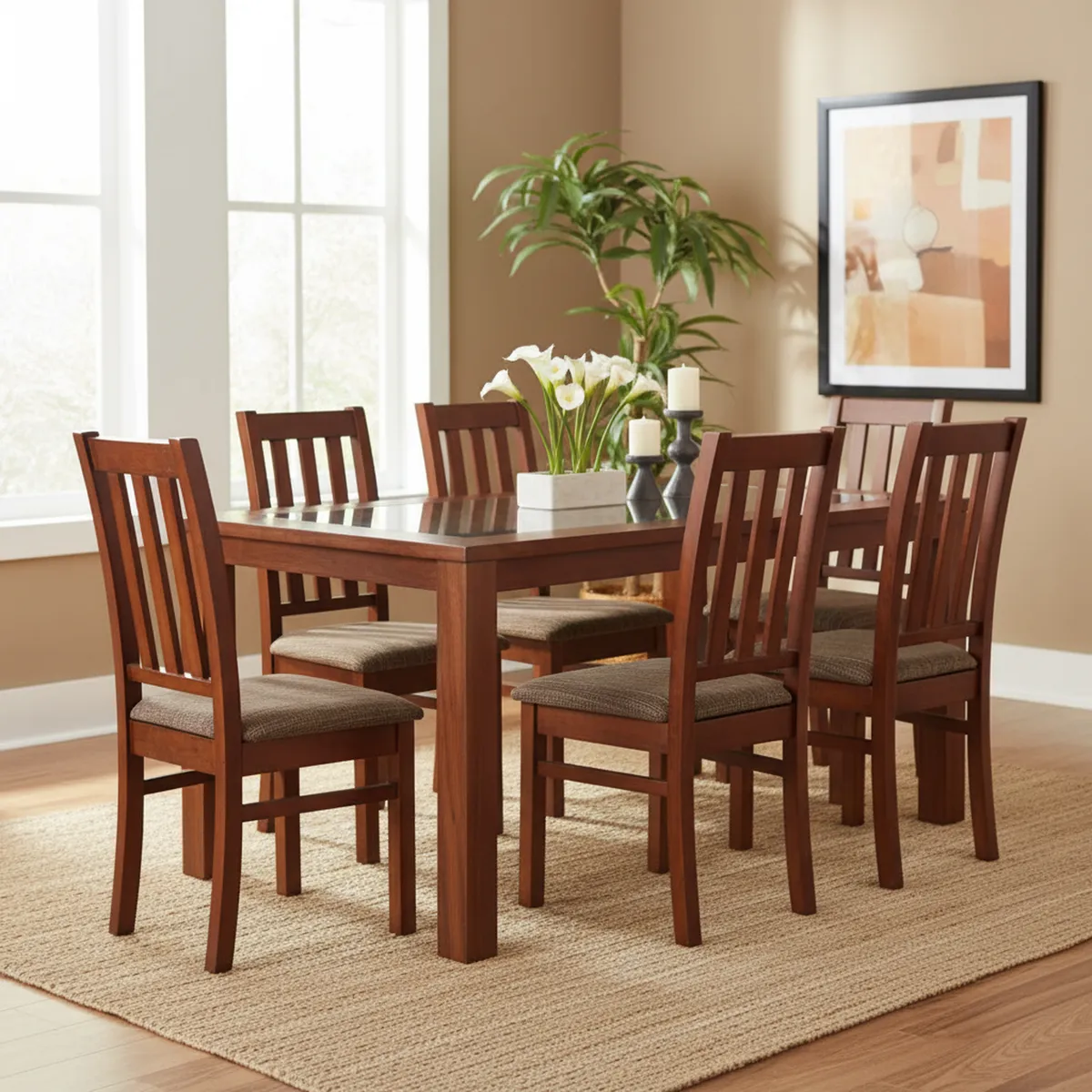 CIC - Juego de Comedor Ñuble 6 Sillas Mesa Rectangular 95x76x160 cm Café