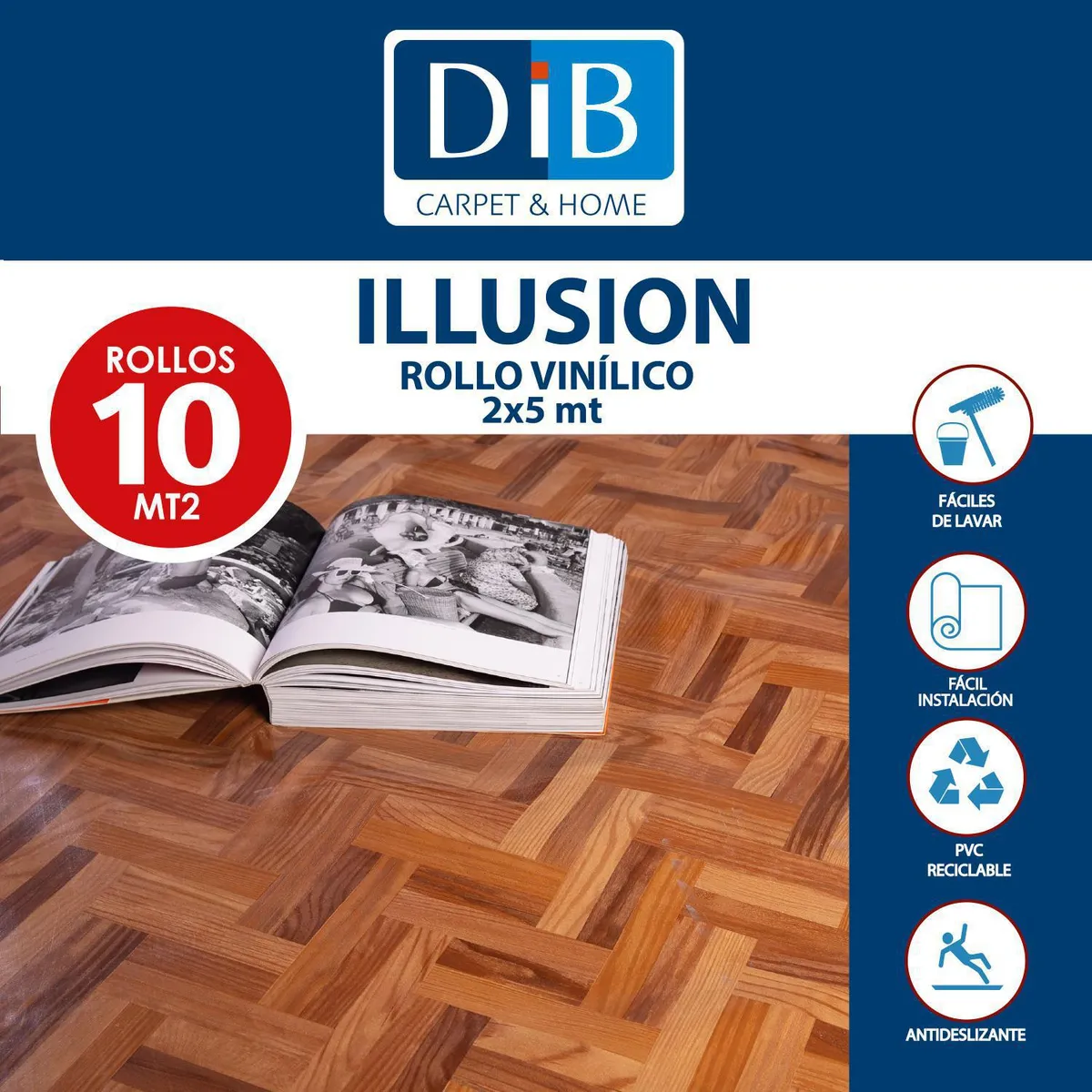 DIB - Piso Linóleo 0,5 mm 2x5 m Illusion Café 10 m2