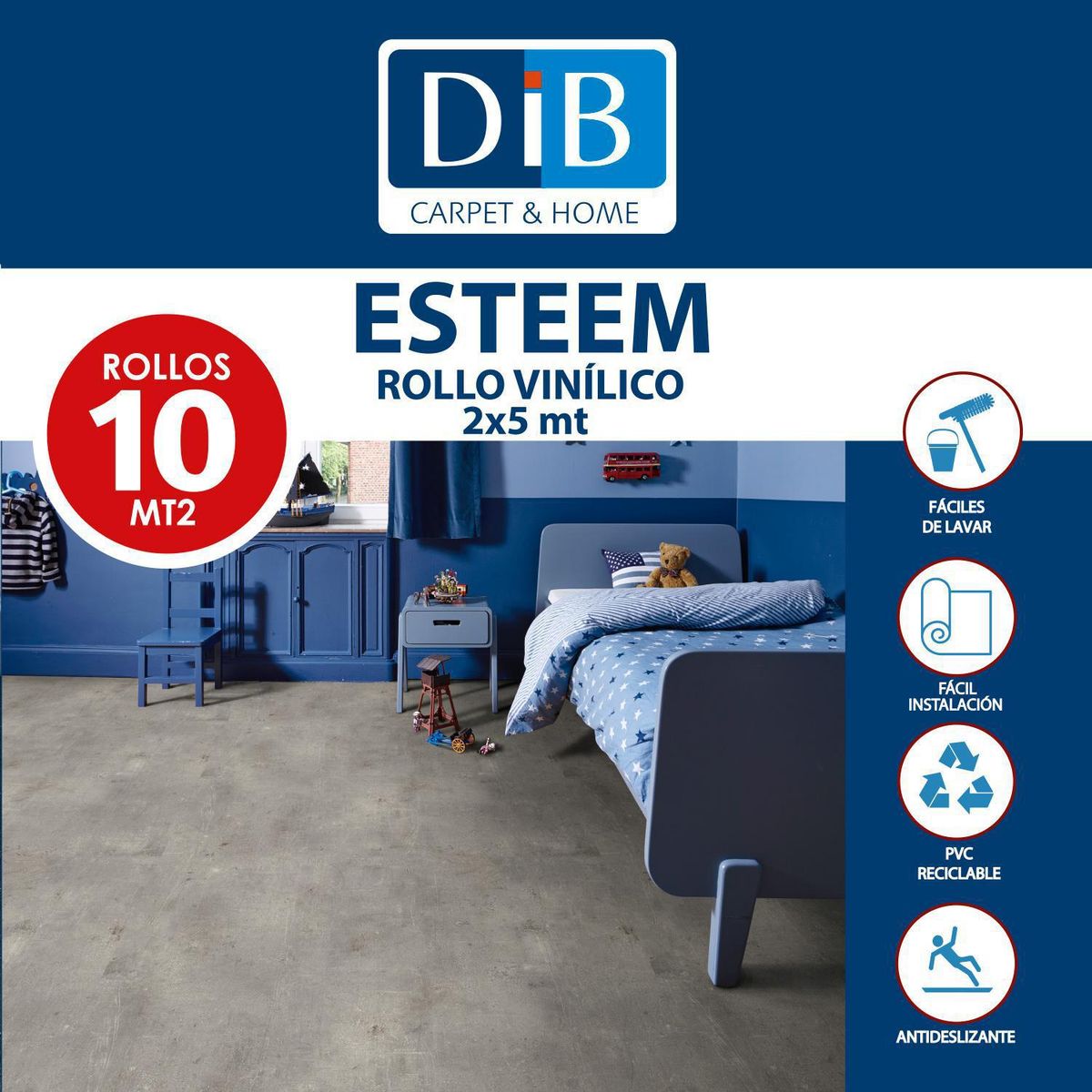 DIB - Piso Vinílico en Rollo 2 mm 2x5 m Esteem Gris 10 m2