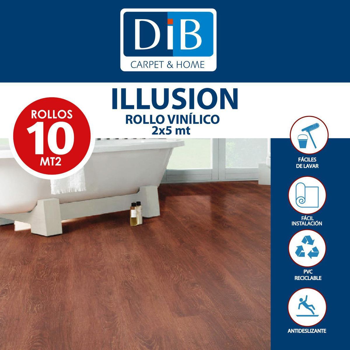 DIB - Piso Linóleo 0,5 mm 2x5 m Illusion Café 10 m2