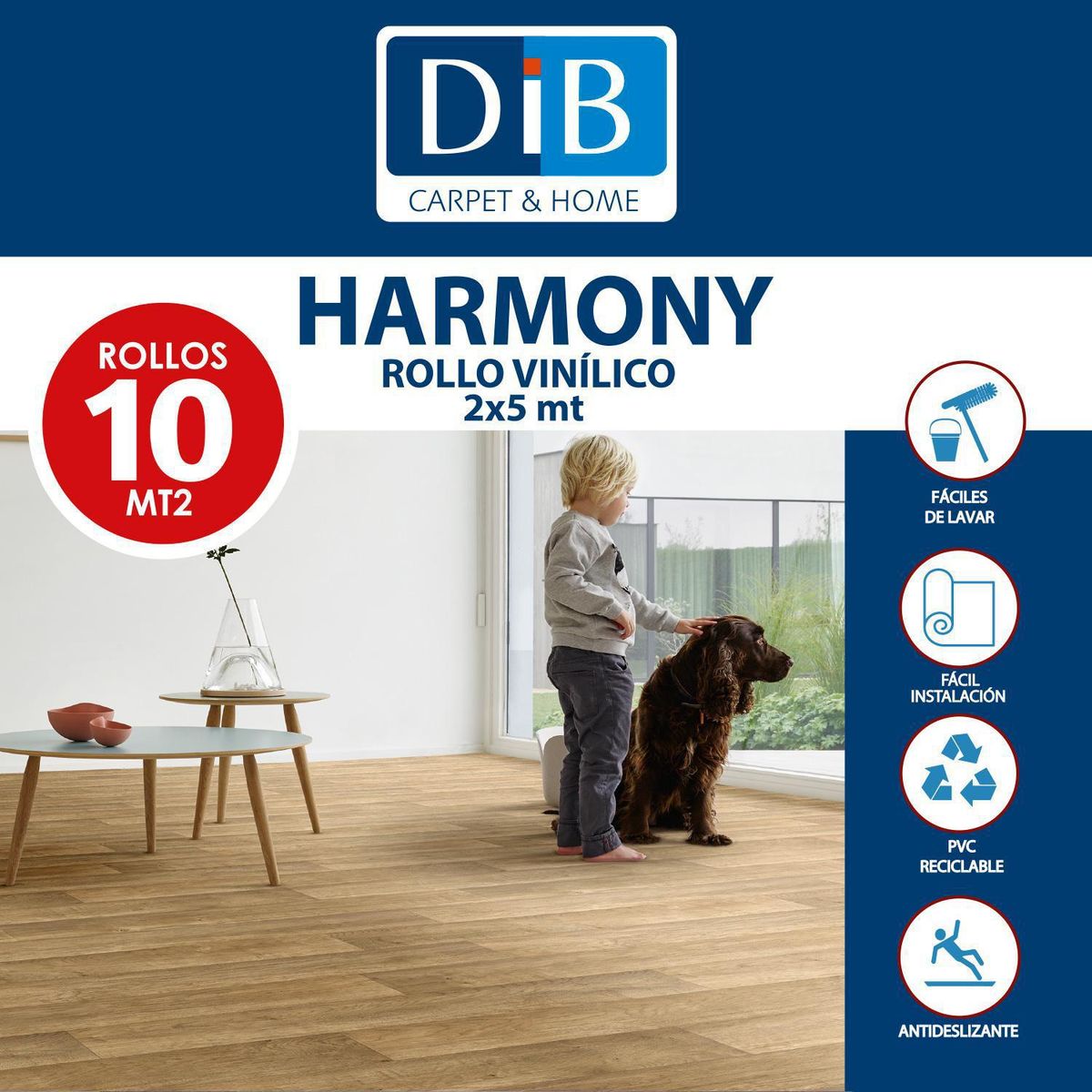 DIB - Piso Vinílico en Rollo 2 mm 2x5 m Harmony Café 10 m2