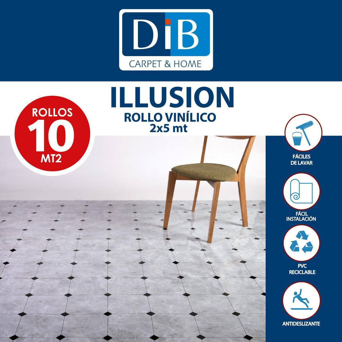 DIB - Piso Linóleo 0,5 mm 2x5 m Illusion Gris 10 m2