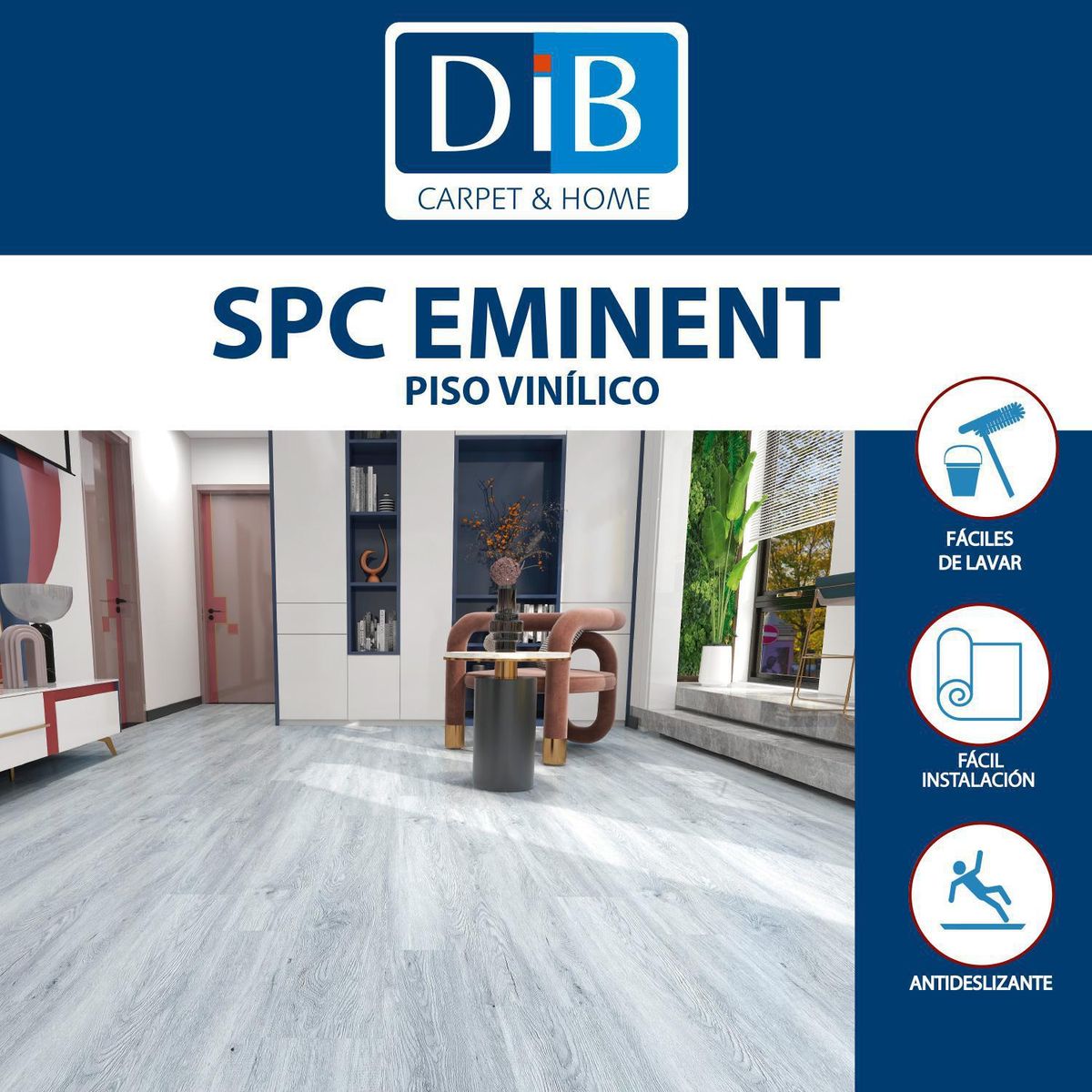 DIB - Piso Vinílico SPC 5 mm 230x1230 cm Eminent Steel 2.68 m2