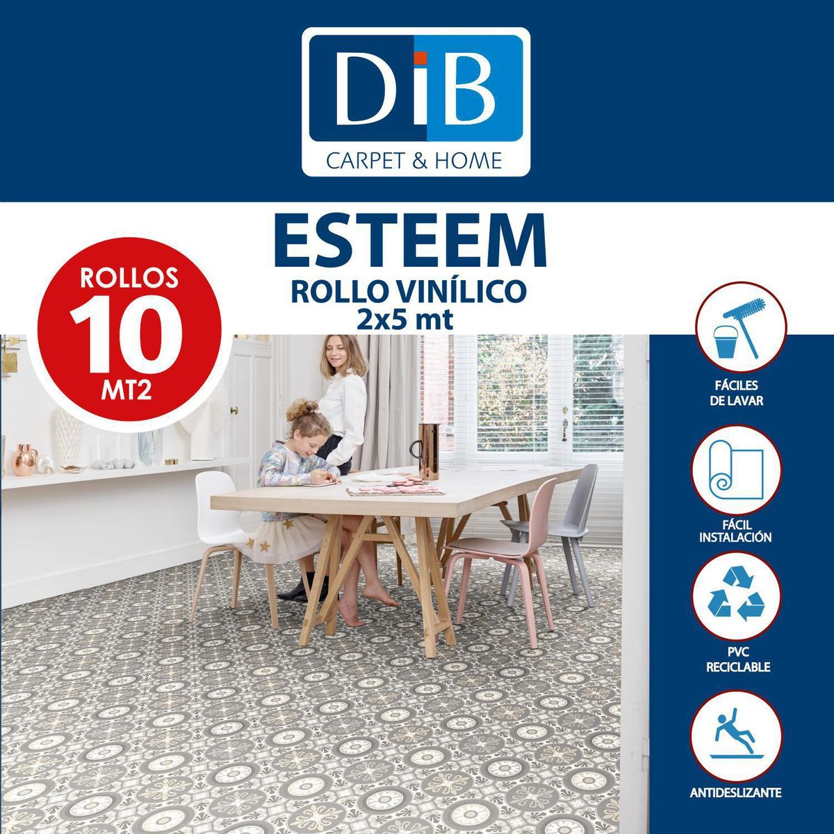 DIB - Piso Vinílico en Rollo 2 mm 2x30 m Esteem Taupe 60 m2