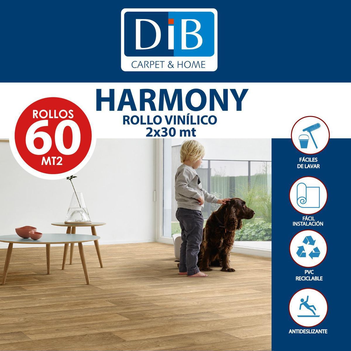DIB - Piso Vinílico en Rollo 2 mm 2x30 m Harmony Café 60 m2