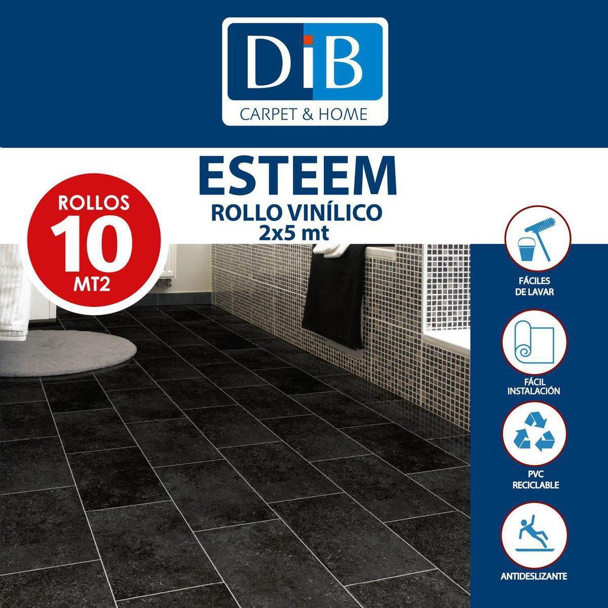 DIB - Piso Vinílico en Rollo 2 mm 2x5 m Esteem Negro 10 m2