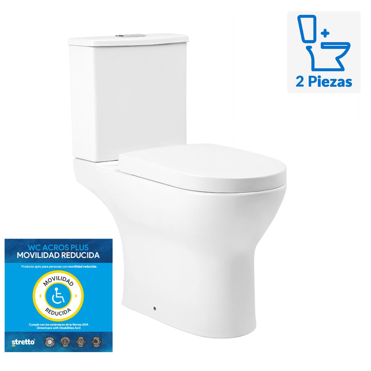 STRETTO - Sanitario Two piece a Piso 20,5 cm 4.8 Litros Acros Plus Blanco