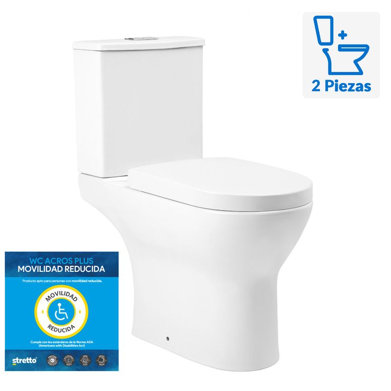 STRETTO - Sanitario Two piece Dual 30,5 cm 4.8 Litros Acros Plus Blanco