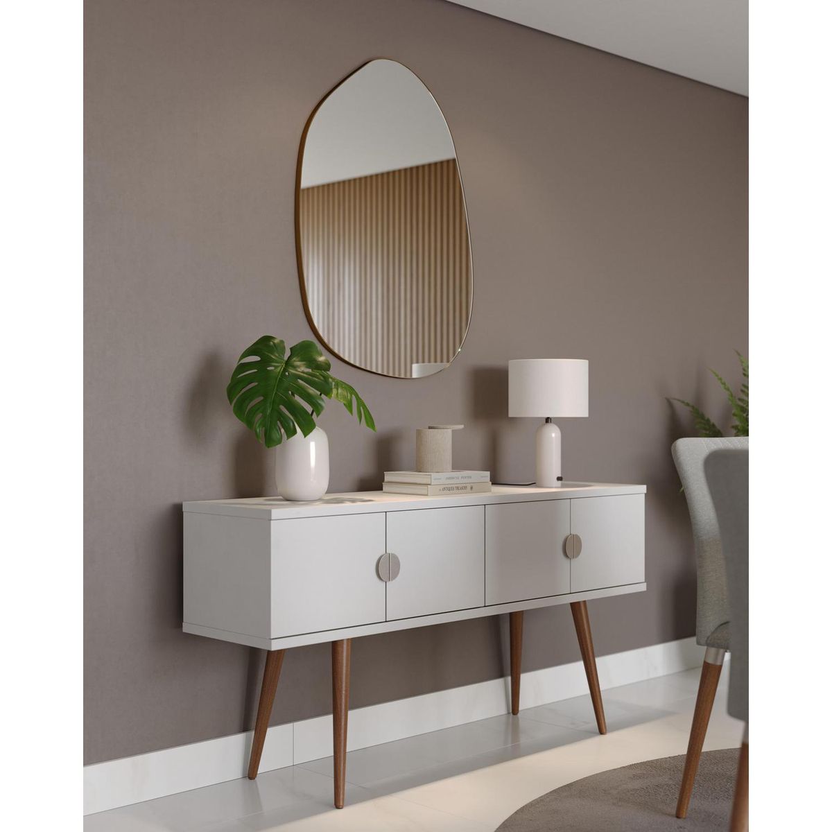 DECOCASA - Buffet Abbey 1.6 Off white fosco/natural/champagne