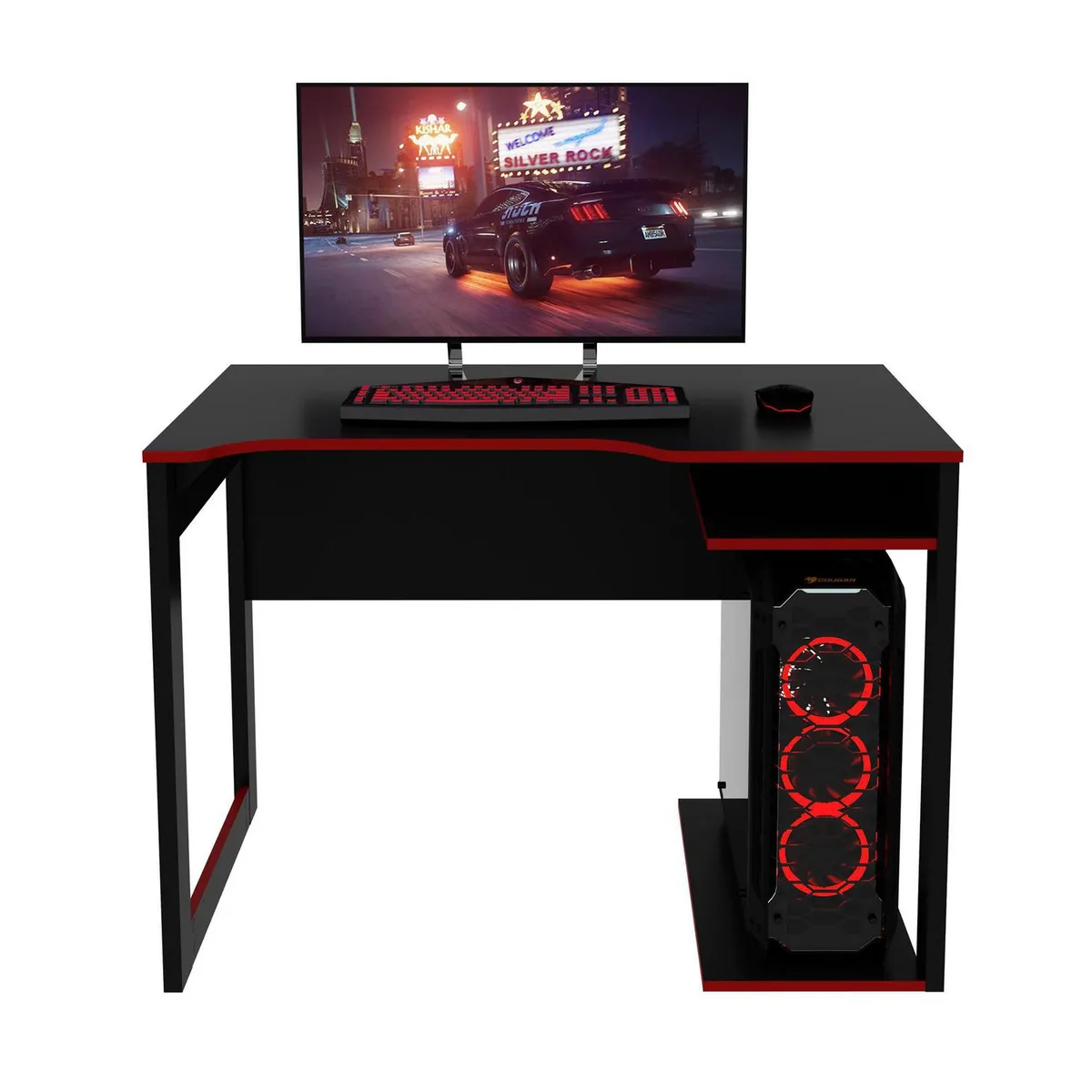 TECNOMOBILI - Escritorio Gamer compacto Negro/Rojo 74,5x105x60 cm