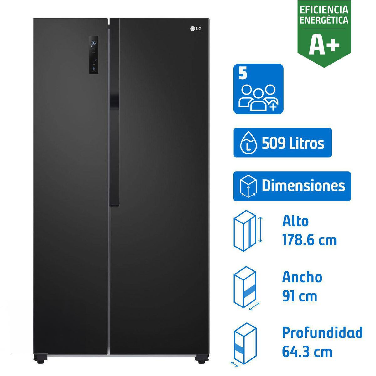 LG - Refrigerador 2 Puertas Side by Side No Frost 509 Litros Black Steel GS51MPD