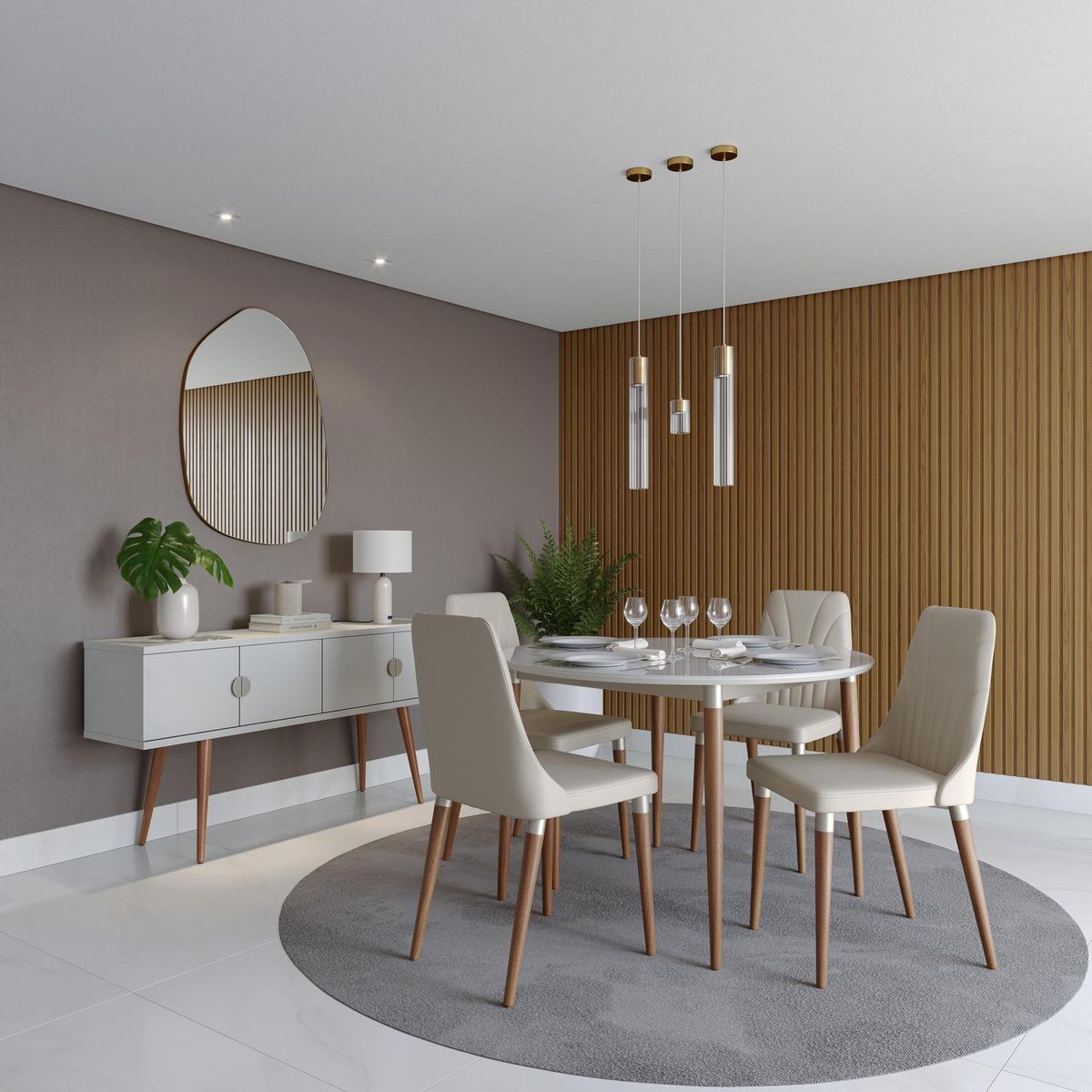 DECOCASA - Juego de Comedor Loren 4 Sillas Mesa Redonda 115x76x115 cm Transparente