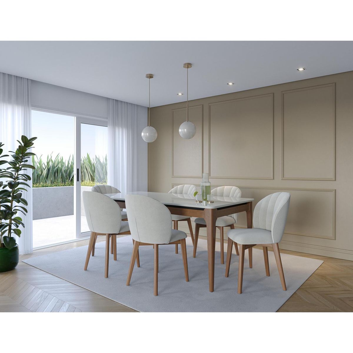 DECOCASA - Juego de Comedor Alba 6 Sillas Mesa Rectangular 90x77,2x184 cm Off White