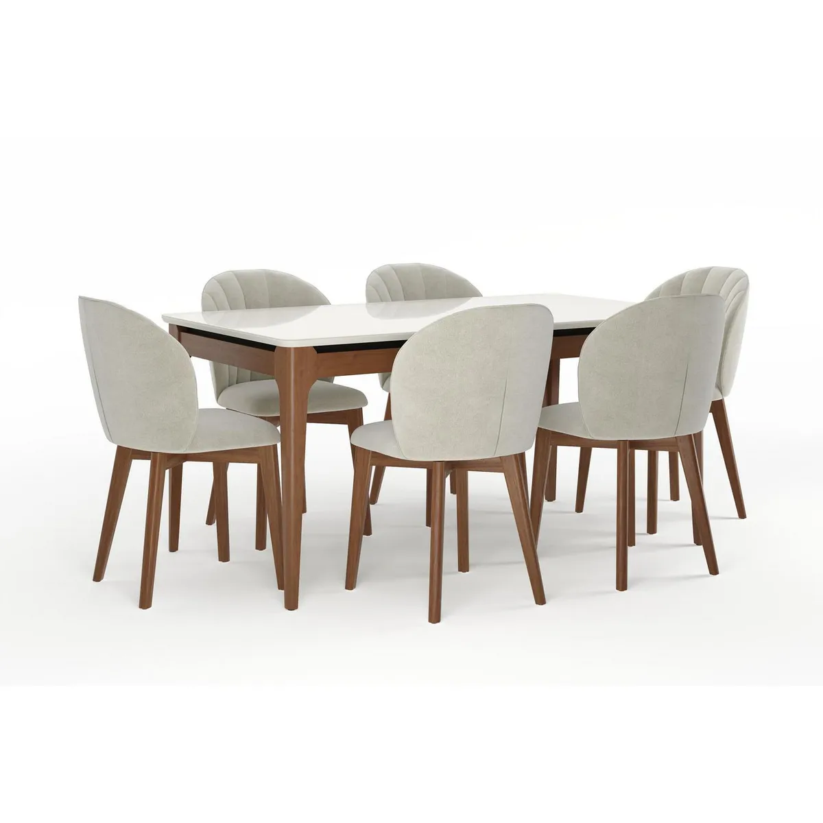 DECOCASA - Juego de Comedor Alba 6 Sillas Mesa Rectangular 90x77x160 cm Off White Natural Cadmpagne