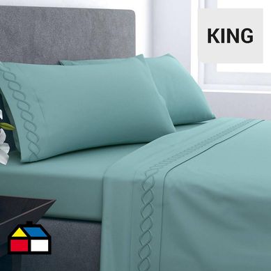 Juego sbanas king turquesa bordadas mf