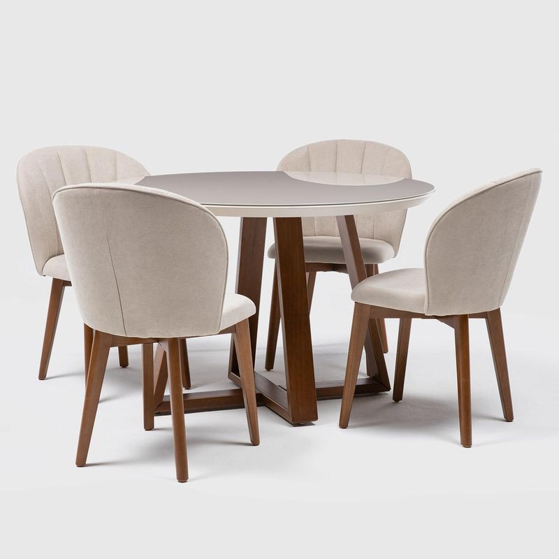 DECOCASA - Juego de Comedor Alba 4 Sillas Mesa Redonda 115x78,4x115 cm Café/Blanco