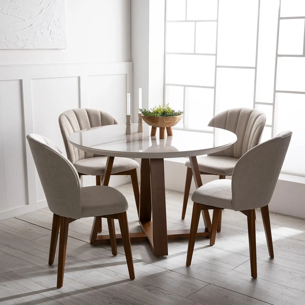 DECOCASA - Juego de Comedor Alba 4 Sillas Mesa Redonda 115x78,4x115 cm Café/Blanco