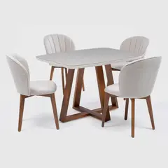 DECOCASA - Juego de Comedor Alba 4 Sillas Mesa Rectangular 115x115x76,2 cm Off White Champagne