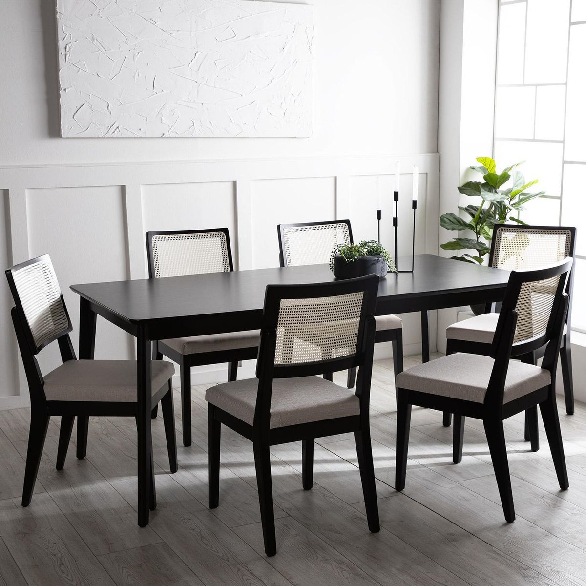 DECOCASA - Juego de Comedor Olive 6 Sillas Mesa Rectangular 89,5x76x180 cm Negro